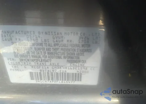 2015 Nissan Versa 1.6 S/1.6 S+/1.6 Sl/1.6 Sv from USA, damaged, VIN 3N1CN7AP2FL815477